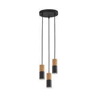 Lampa wisząca ELIT BLACK/WOOD 3 PŁ